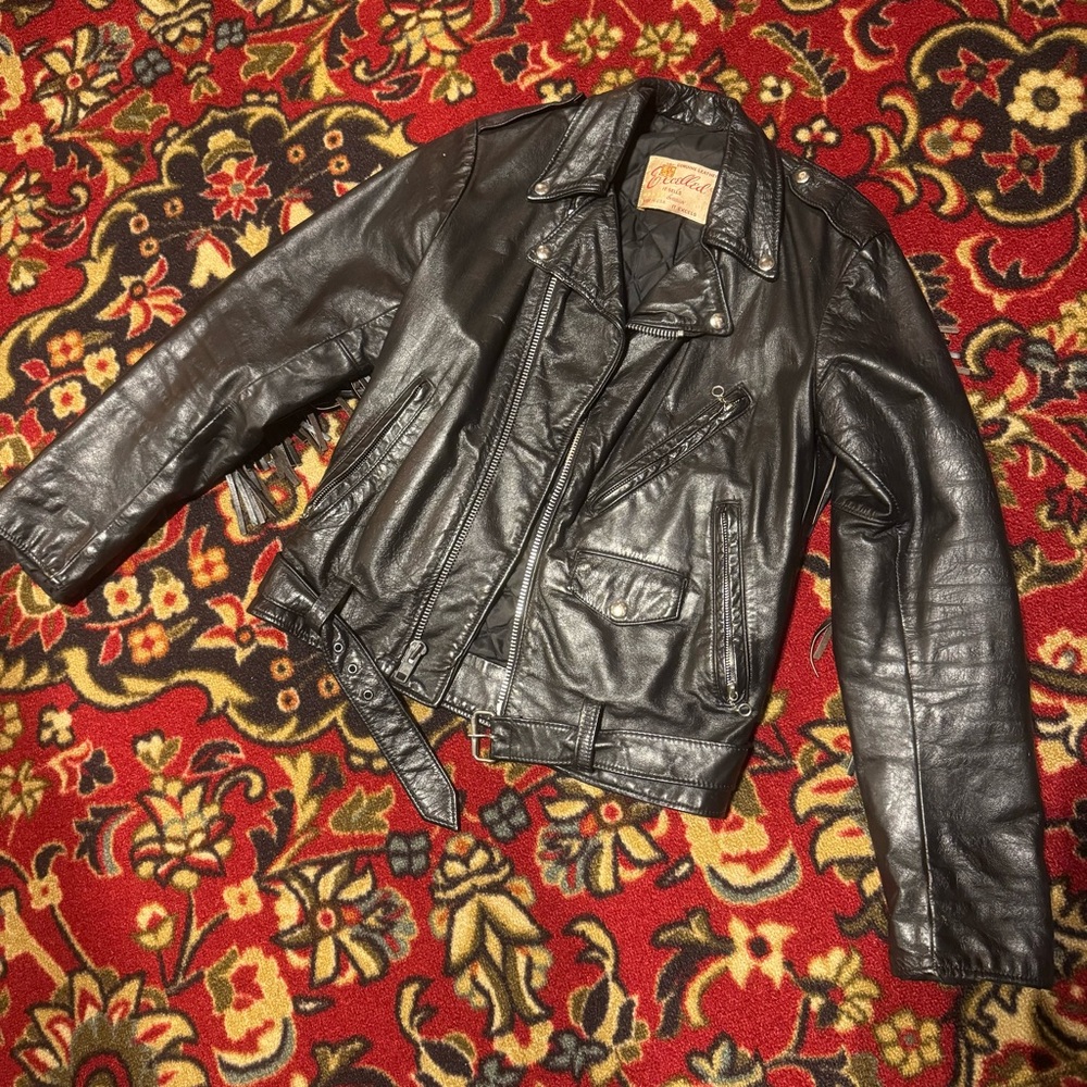 Vintage Excelled Fringe leather jacket Made In USA Quilt Lined Motorcycle